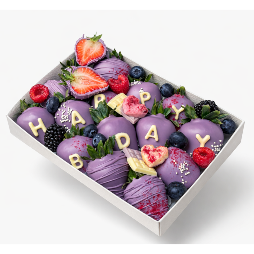 Krabice „Happy bday“ - Krabice velikost: M 12-15 jahod